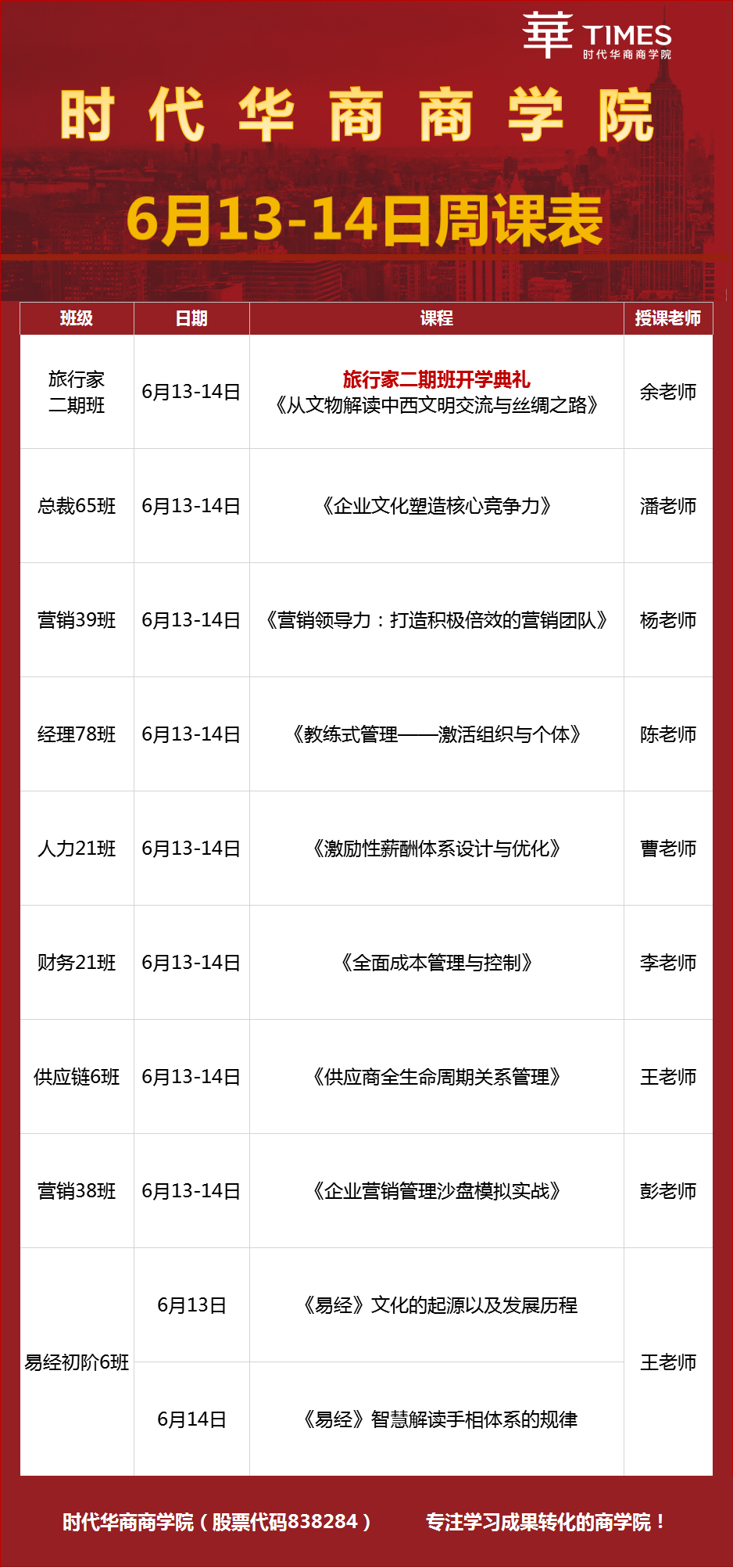 时代华商商学院2020年6月13-14日周课表公布