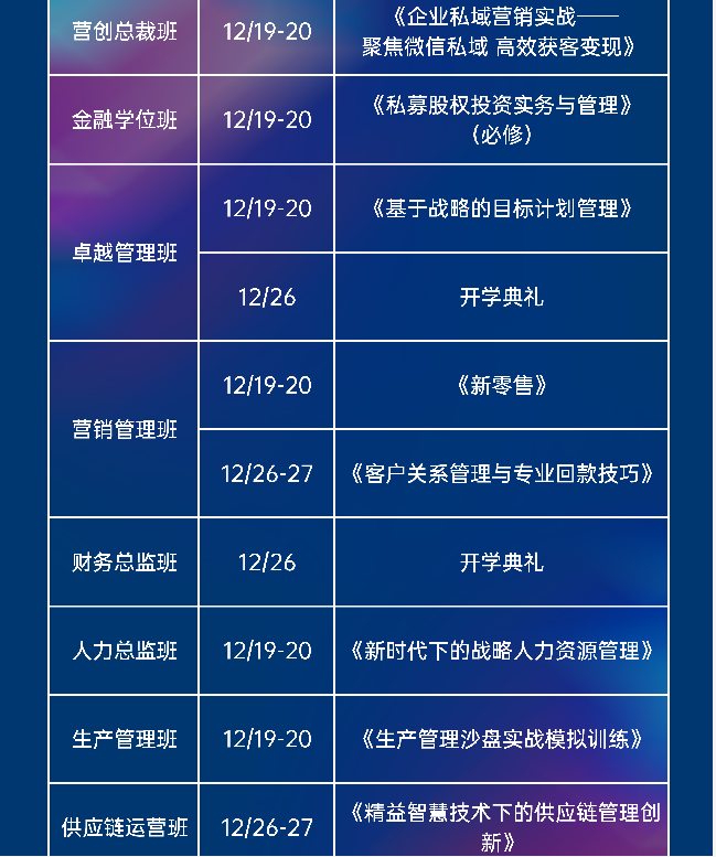 时代华商商学院 2020年12月课程安排公布了