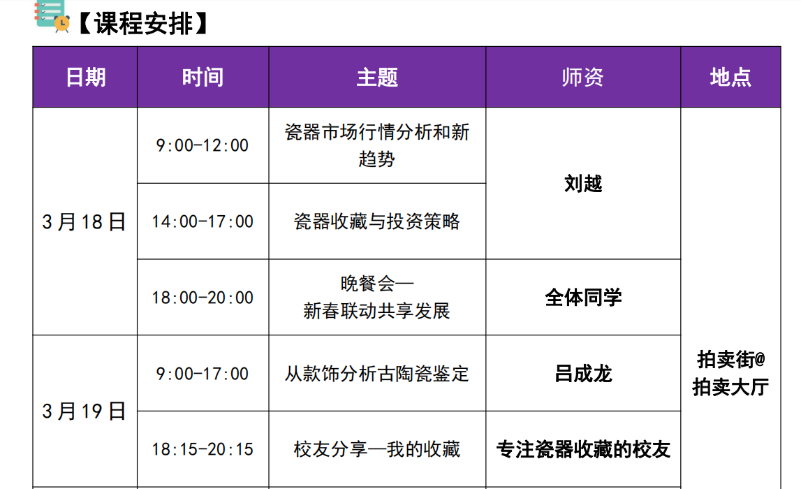 清华厚德艺术鉴赏投资与收藏管理高研班 2022 年 3 月课程安排（瓷器专题）