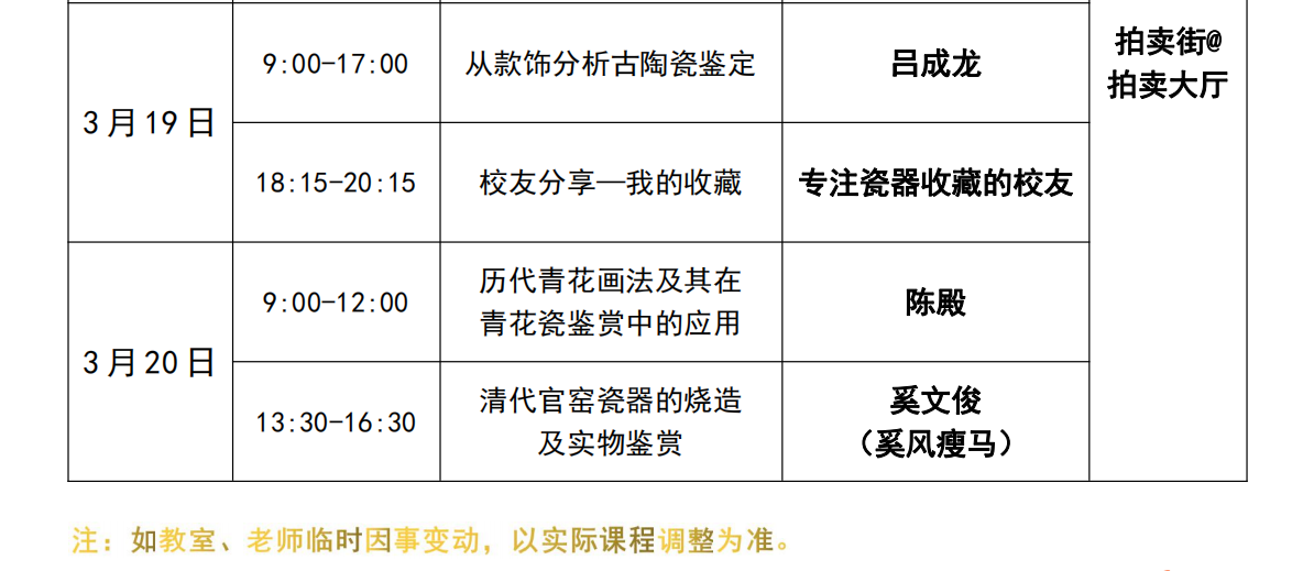 清华厚德艺术鉴赏投资与收藏管理高研班 2022 年 3 月课程安排（瓷器专题）