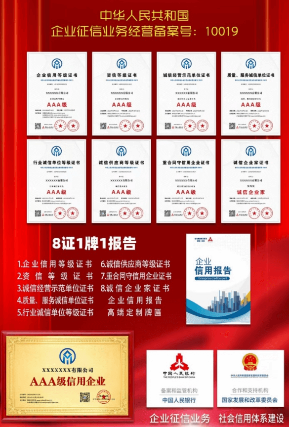 中国人民银行备案企业AAA信用等级认证