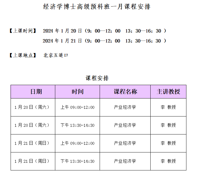 骁唐教育经济学博士高级预科班一月课程安排