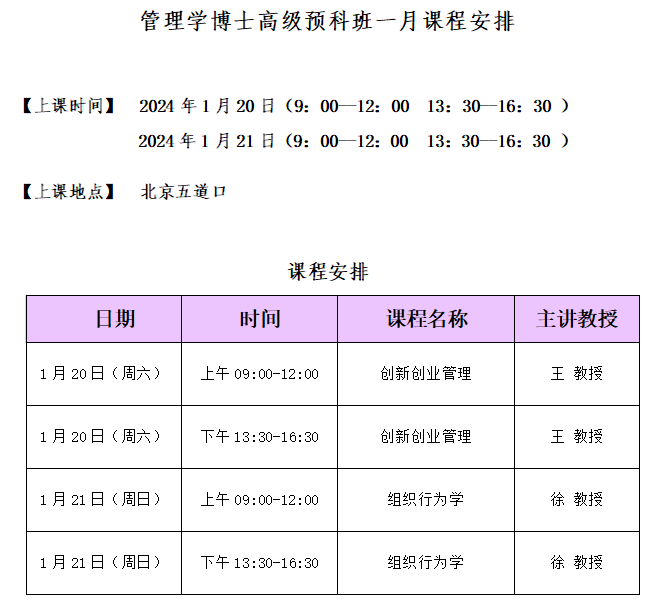 骁唐教育管理学博士高级预科班一月课程安排