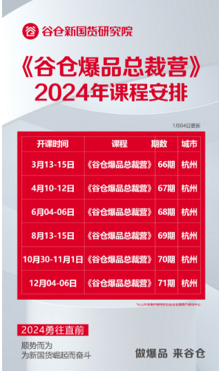 谷仓新国货研究院 《谷仓爆品总裁营》 2024年课程安排_洪博