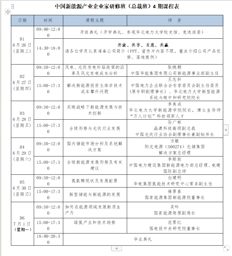 北京华北电力大学中国新能源产业企业家研修班(总裁班)6月26日4期课程安排 全球形势与光伏行业发展 孙广彬