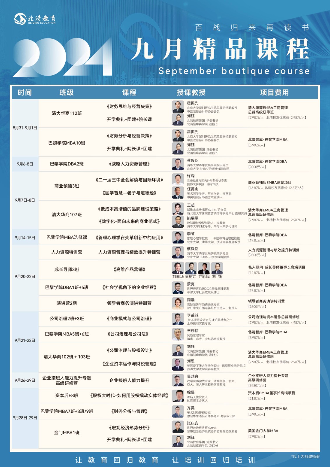 2024年9月7-8日北京北清智库商学院商业领袖班课程安排_许森_二十三届三中全会解读与国际环境_任德山_老子与道德经