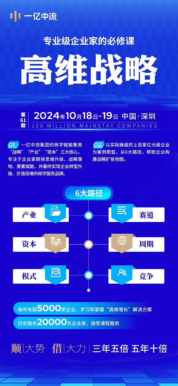 一亿中流《高维战略》 2024年10月18日-19日中国·深圳开课 刘海峰