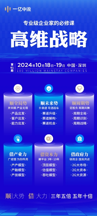 一亿中流 专业级企业家的必修课 高维战略 第61期 2024年10月18日-19日_深圳_刘海峰