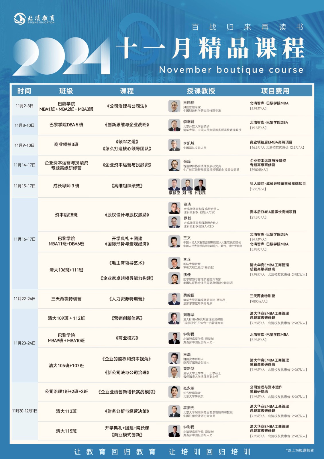 2024年11月9-10日北清智库商业领袖班课程安排_李凯城_领军之道_打造核心领导团队